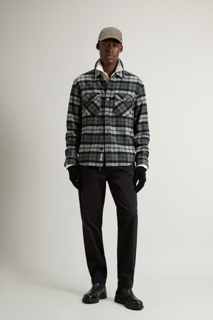 Wool-Blend Overshirt with Checked Pattern (Cream Black Watch) - Detail View 2