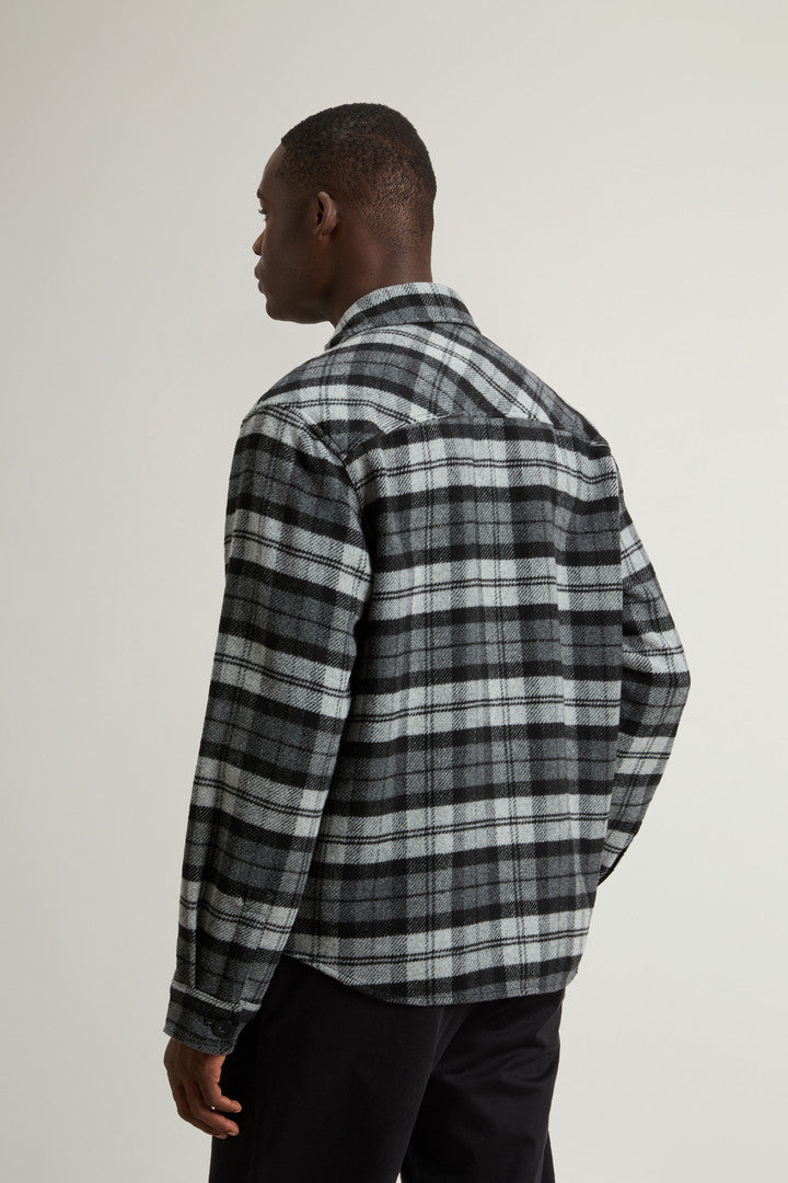 Wool-Blend Overshirt with Checked Pattern (Wine Black Watch) - Detail View 3