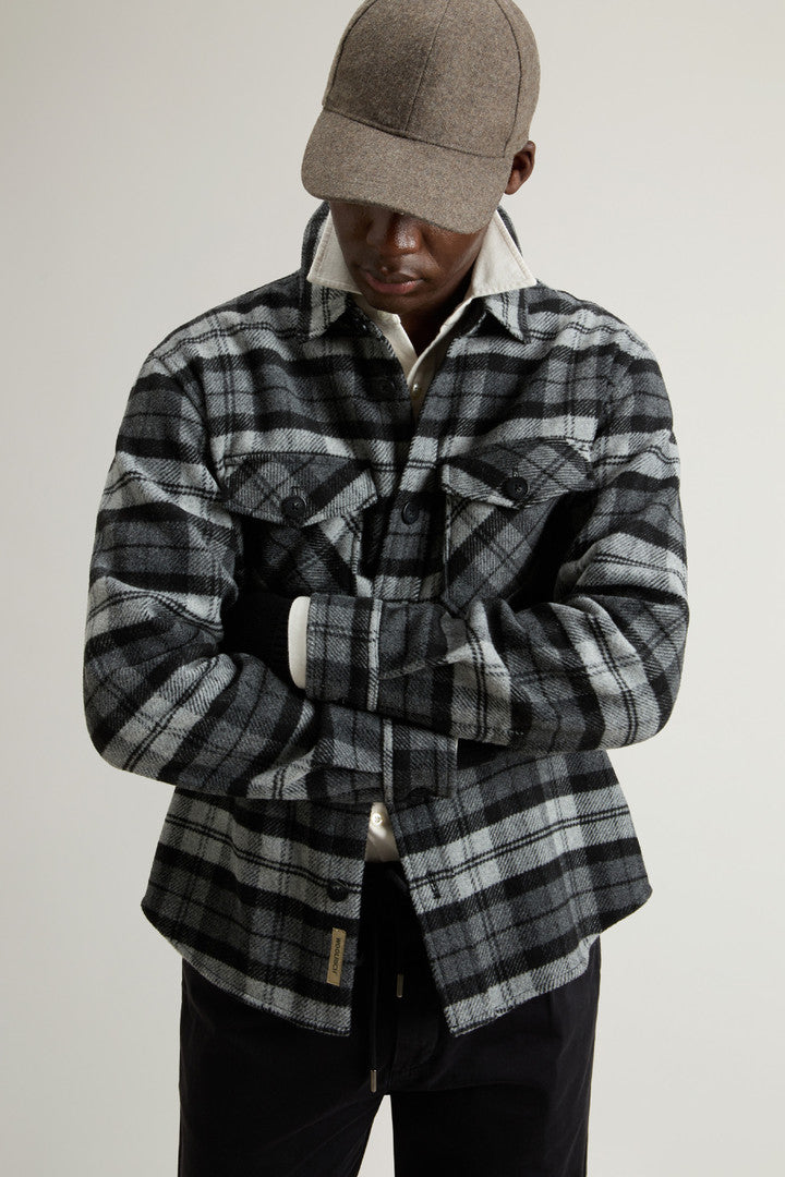 Wool-Blend Overshirt with Checked Pattern (Melton Blue) - Detail View 4