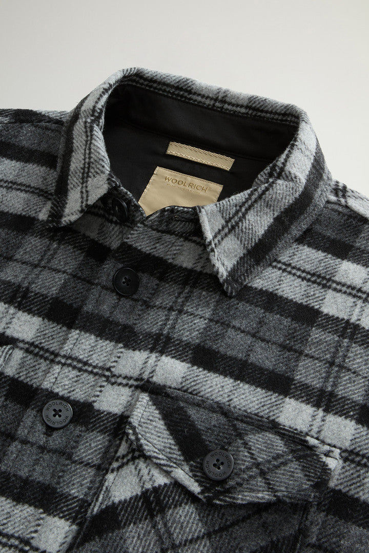Wool-Blend Overshirt with Checked Pattern (Wine Black Watch) - Detail View 6