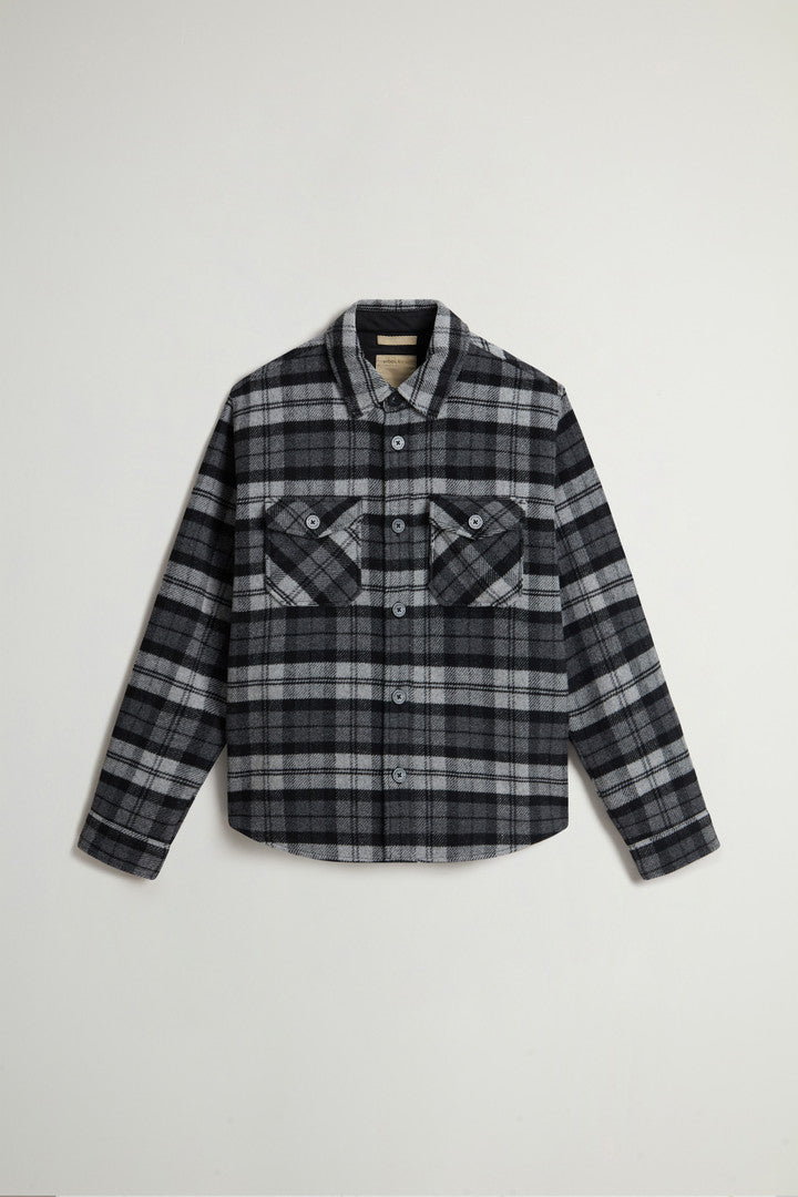 Wool-Blend Overshirt with Checked Pattern (Wine Black Watch) - Detail View 5
