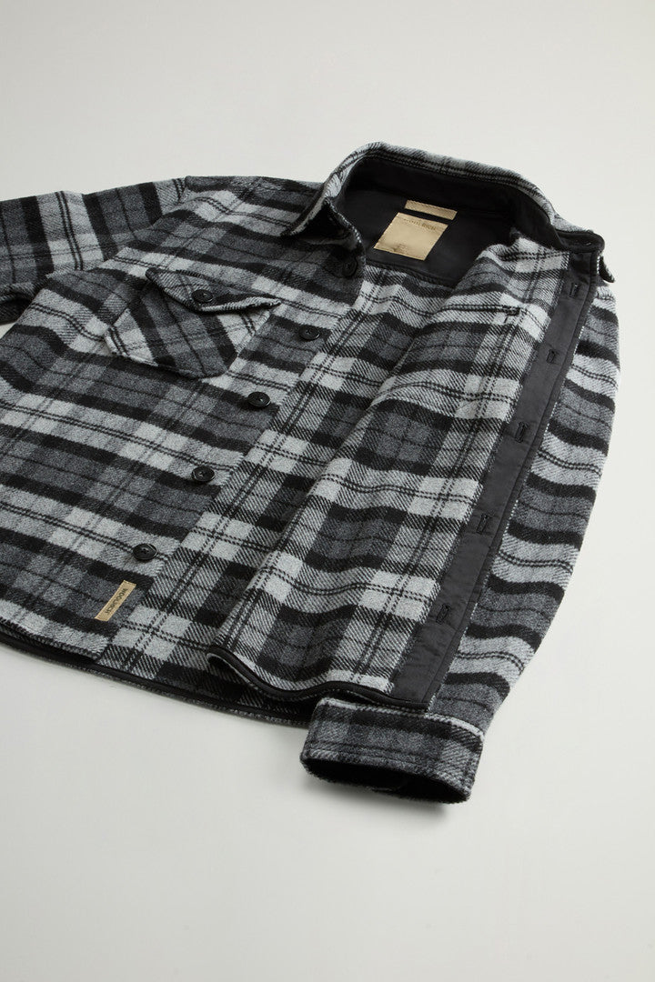 Wool-Blend Overshirt with Checked Pattern (Grey Black Watch) - Detail View 7