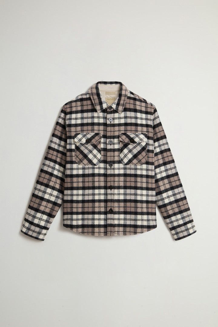 Wool-Blend Overshirt with Checked Pattern (Wine Black Watch) - Detail View 9
