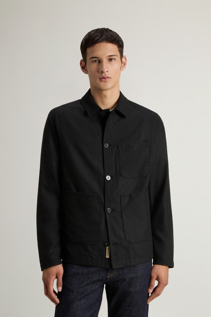 Wool-Blend Flannel Overshirt (Charcoal Melange) - Detail View 1