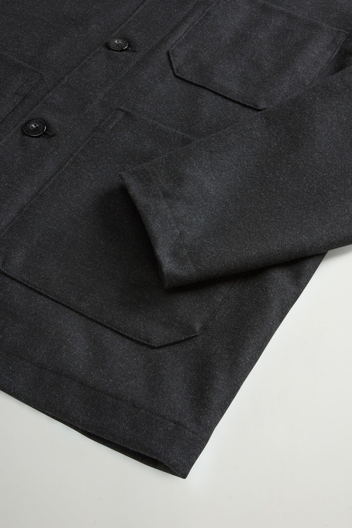 Wool-Blend Flannel Overshirt (Charcoal Melange) - Detail View 6