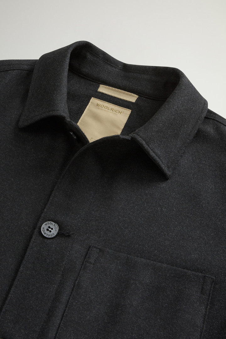 Wool-Blend Flannel Overshirt (Charcoal Melange) - Detail View 5