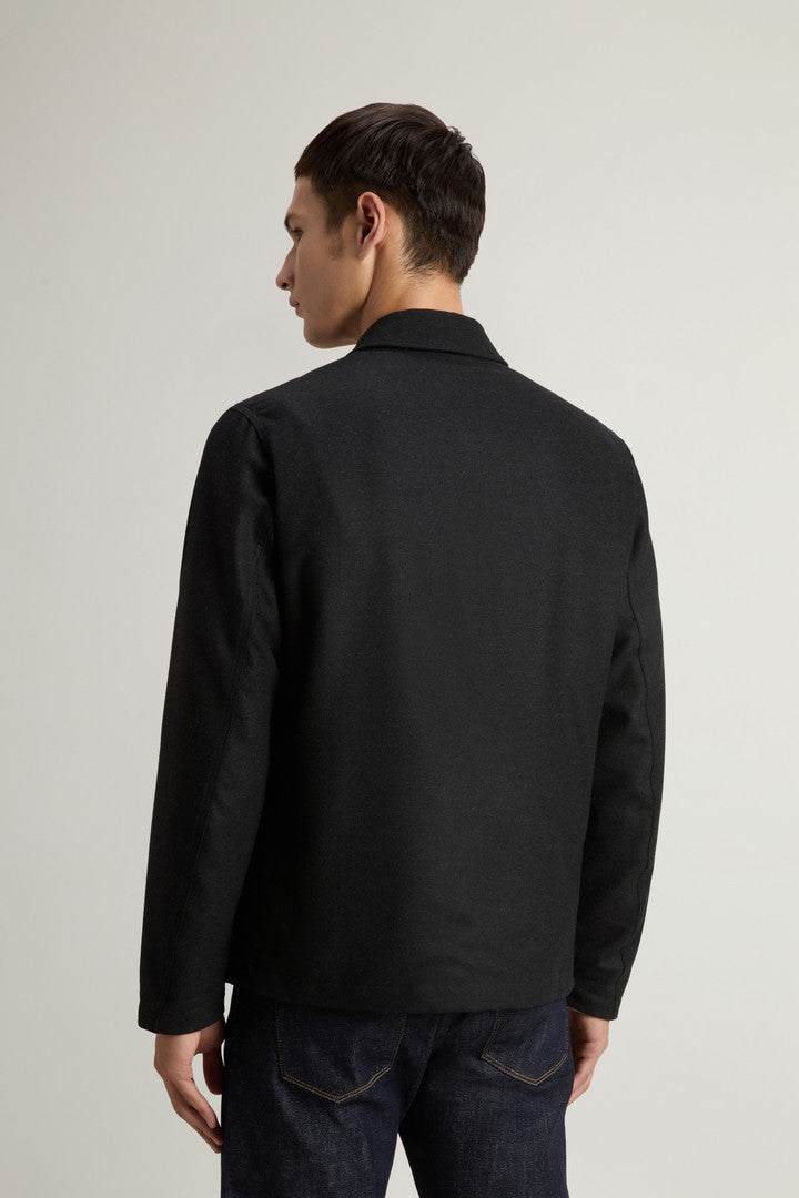 Wool-Blend Flannel Overshirt (Charcoal Melange) - Detail View 3