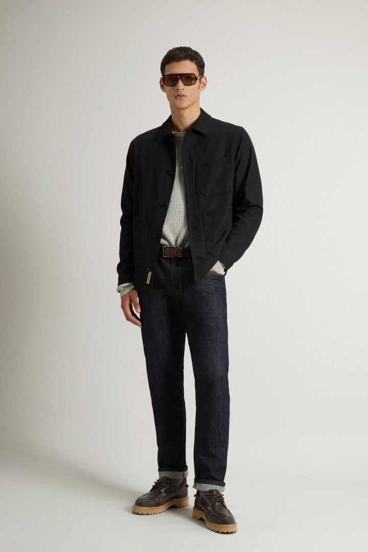 Wool-Blend Flannel Overshirt (Charcoal Melange) - Detail View 2