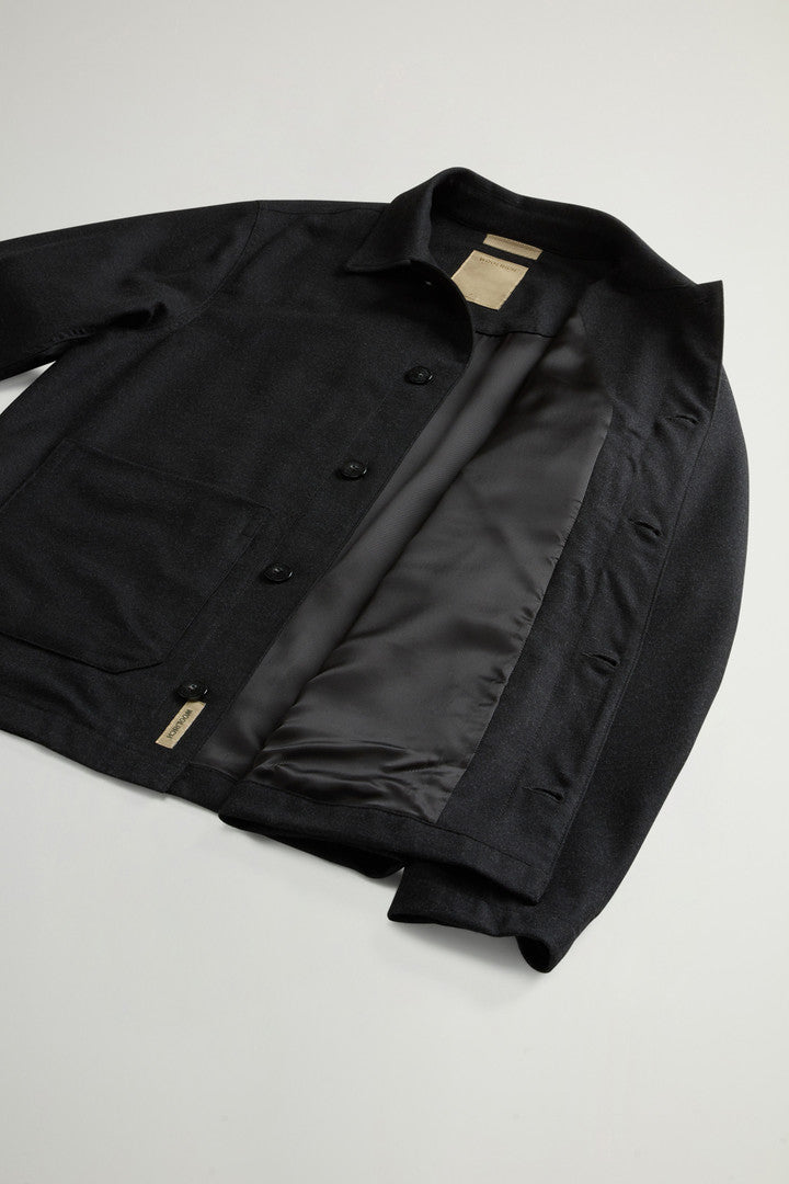 Wool-Blend Flannel Overshirt (Charcoal Melange) - Detail View 7