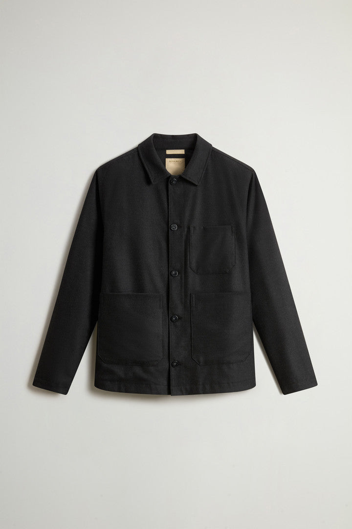 Wool-Blend Flannel Overshirt (Charcoal Melange) - Main View