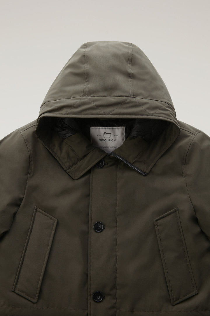 Arctic Parka in Stretch Nylon (Dark Green) - Detail View 1