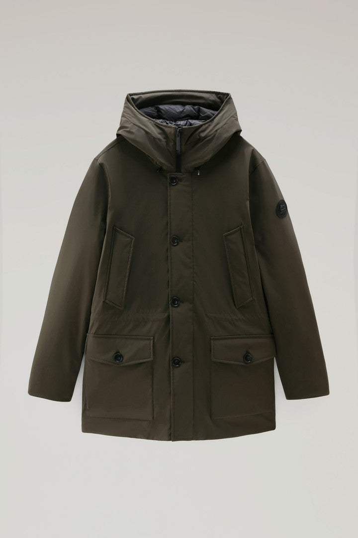 Arctic Parka in Stretch Nylon (Melton Blue) - Detail View 1