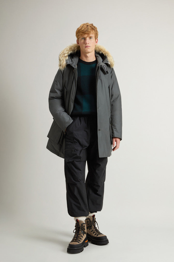 Arctic Parka in Ramar Cloth with Detachable Fur Trim (Dove) - Detail View 1