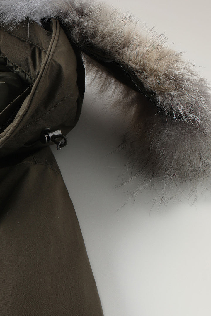 Polar Parka in Ramar Cloth with High Collar and Fur Trim (Black) - Detail View 3