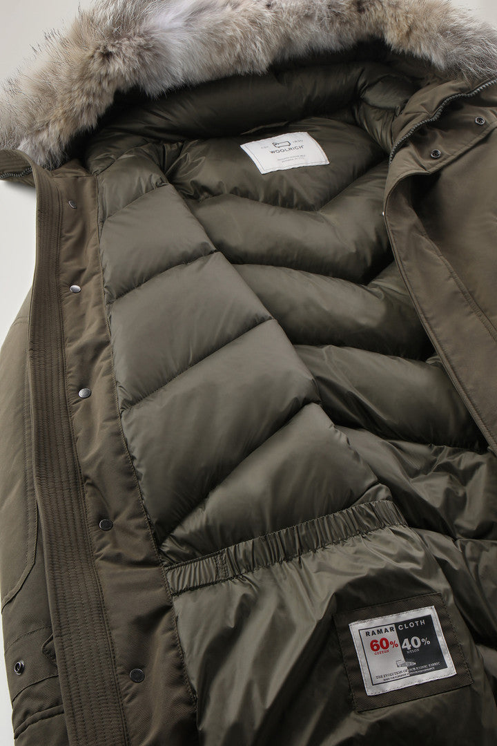 Polar Parka in Ramar Cloth with High Collar and Fur Trim (Black) - Detail View 6
