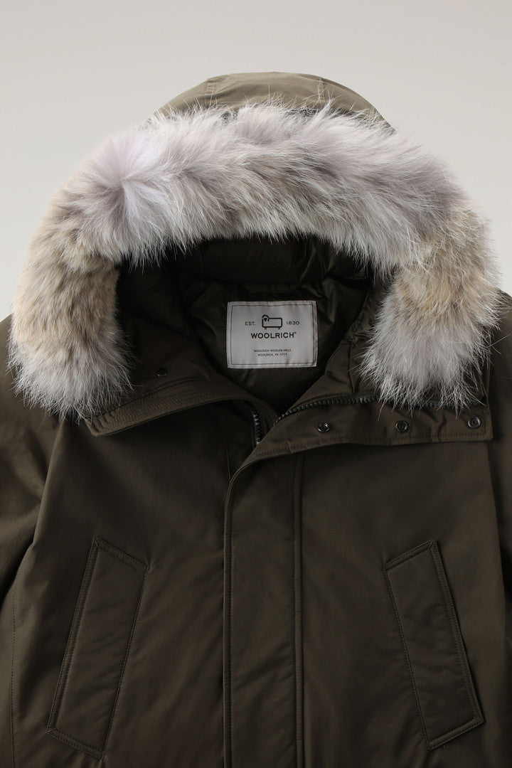 Polar Parka in Ramar Cloth with High Collar and Fur Trim (Black) - Detail View 2