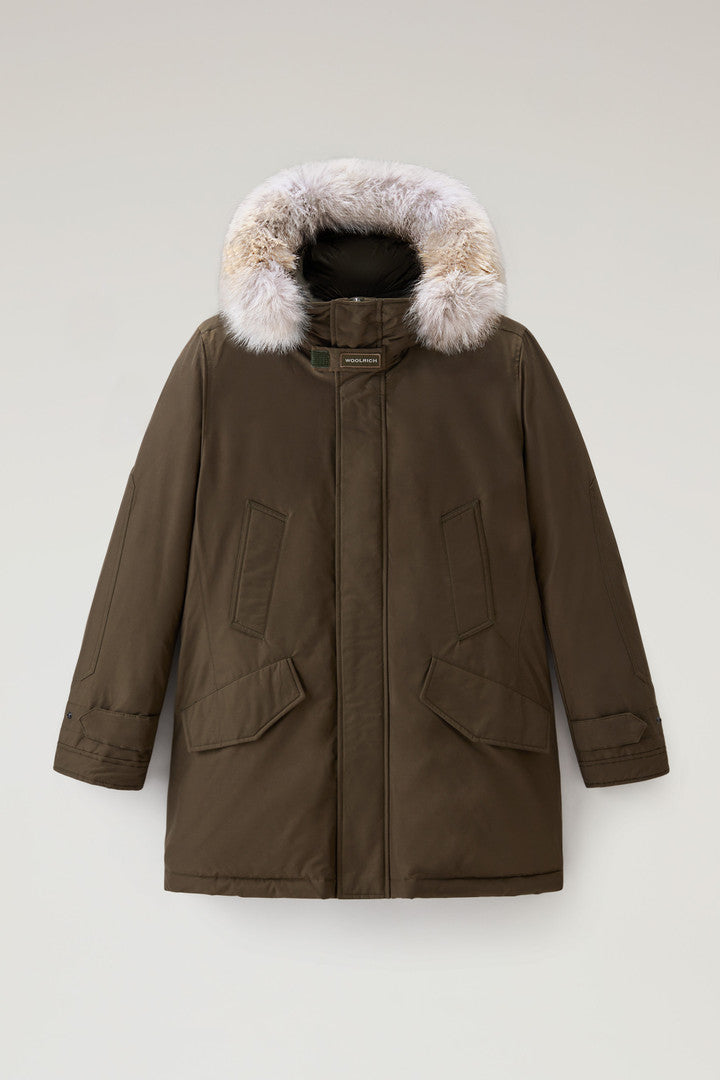 Polar Parka in Ramar Cloth with High Collar and Fur Trim (Black) - Detail View 1