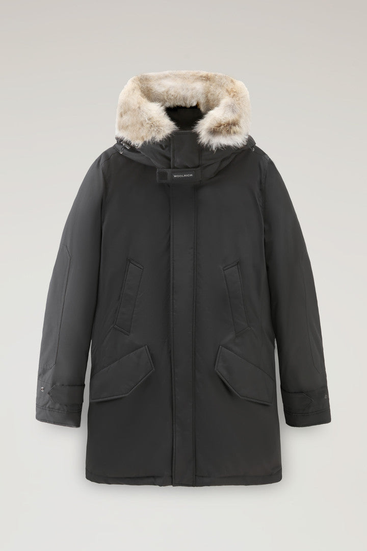 Polar Parka in Ramar Cloth with High Collar and Fur Trim (Black) - Detail View 8