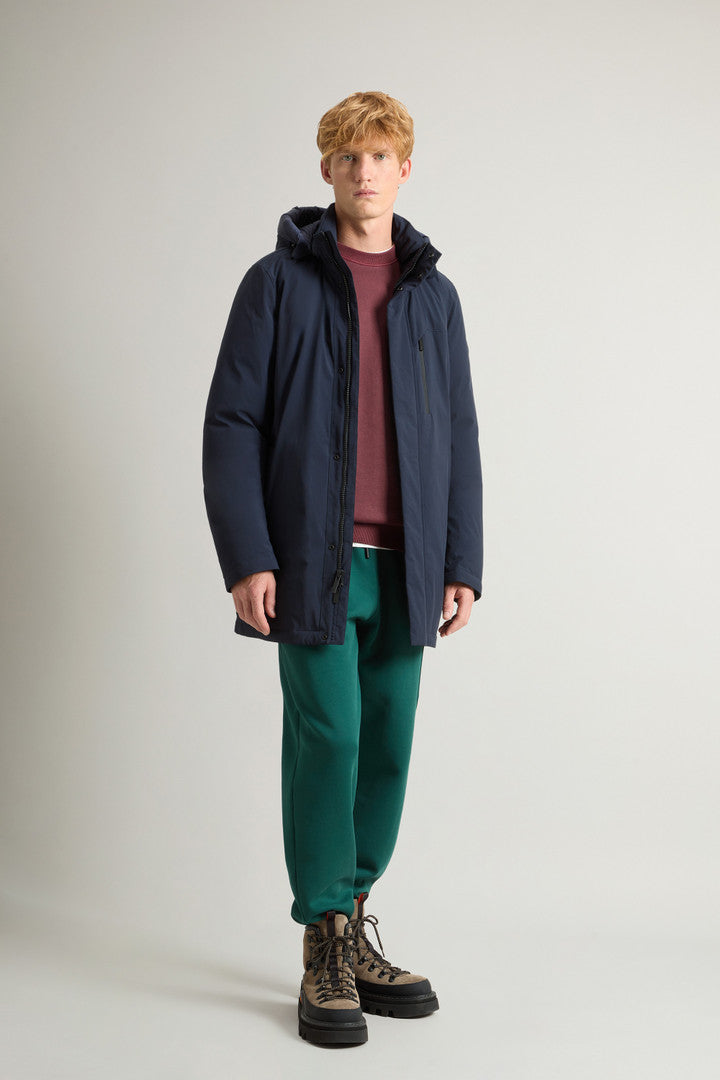 Mountain Parka in Stretch Nylon (Melton Blue) - Detail View 2
