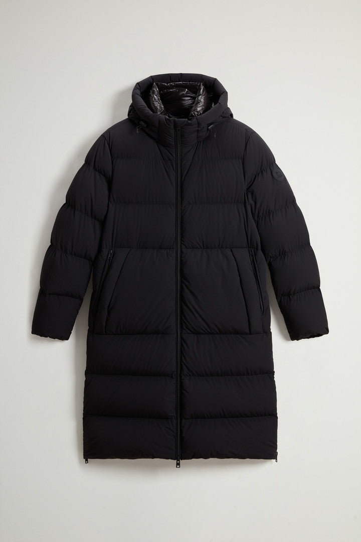 Sierra Supreme Long Parka in Stretch Nylon (Bright Brick) - Detail View 7