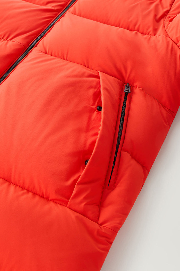 Sierra Supreme Long Parka in Stretch Nylon (Bright Brick) - Detail View 3