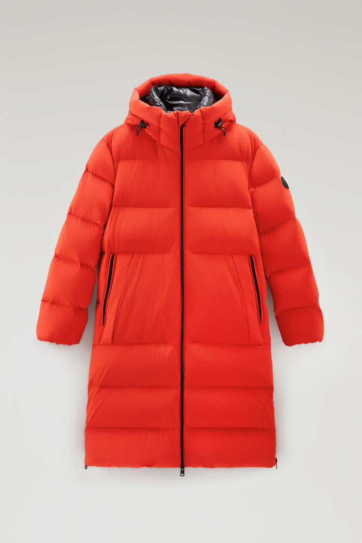 Sierra Supreme Long Parka in Stretch Nylon (Bright Brick) - Main View