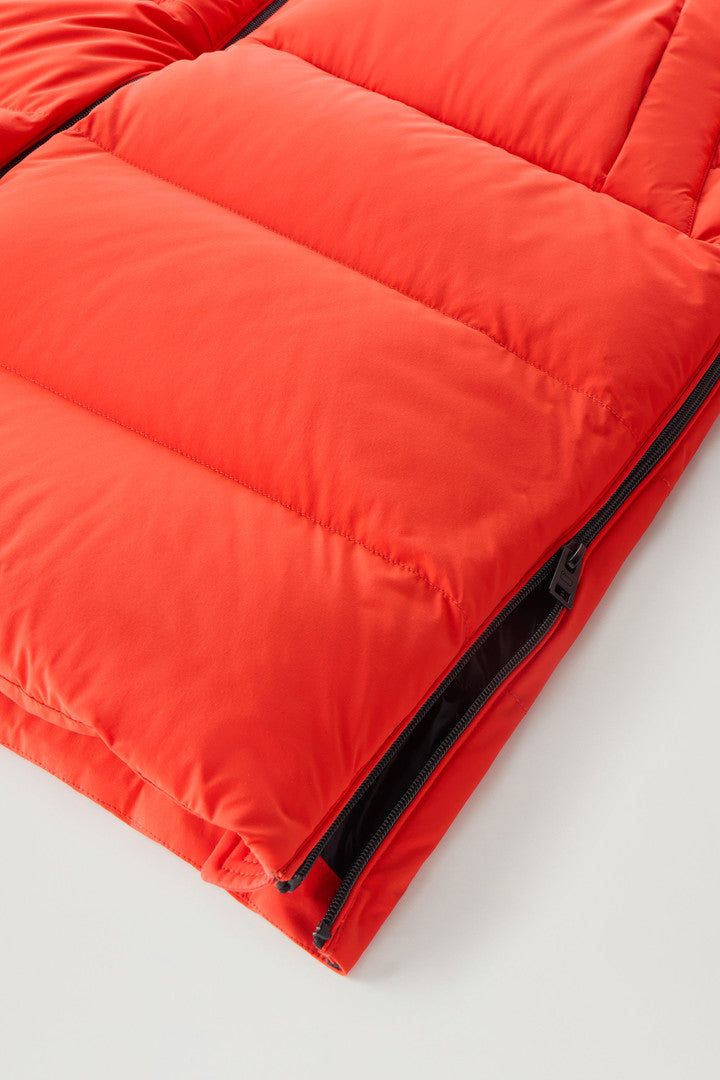 Sierra Supreme Long Parka in Stretch Nylon (Bright Brick) - Detail View 4