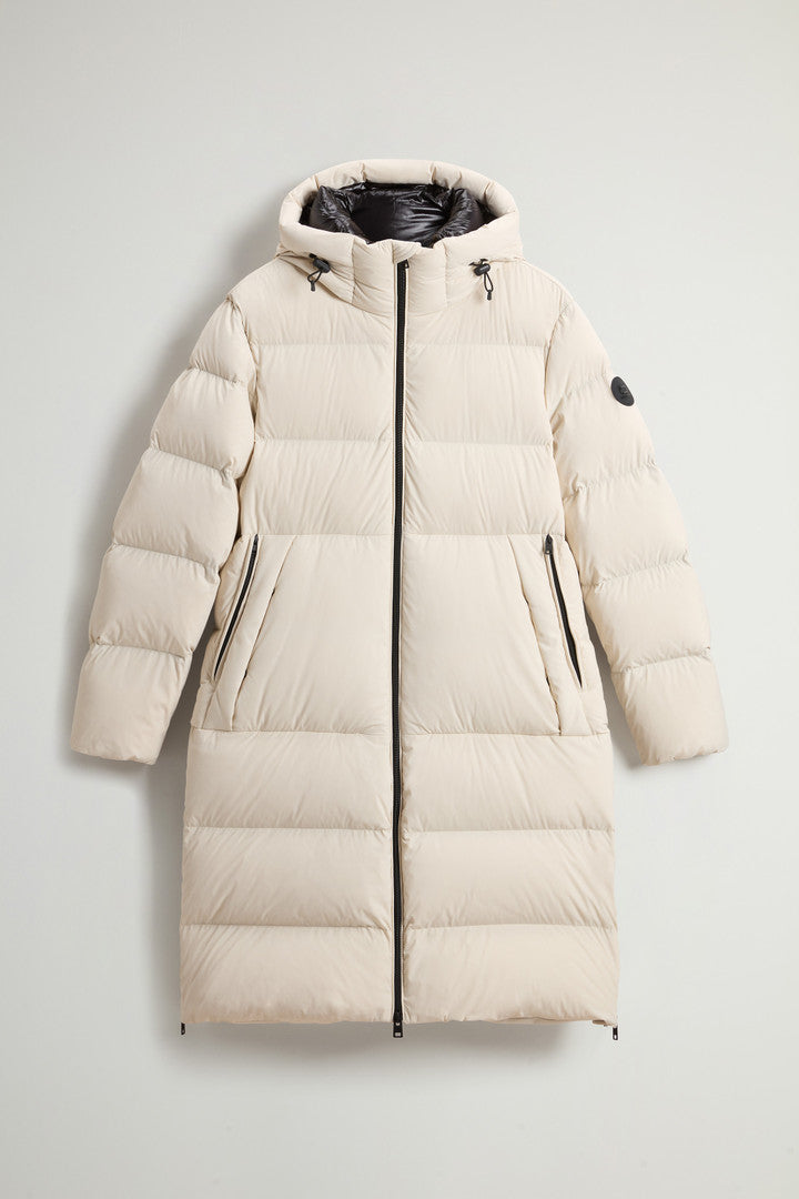 Sierra Supreme Long Parka in Stretch Nylon (Bright Brick) - Detail View 6