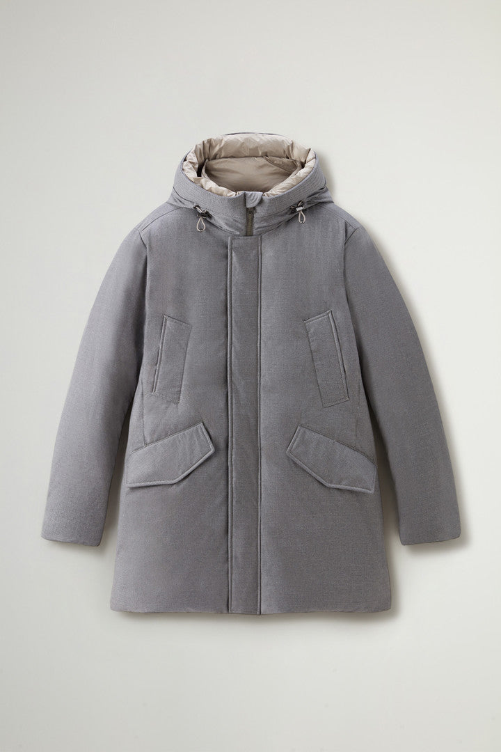 Parka in Italian Wool and Silk Blend Crafted with a Loro Piana Fabric (Melton Blue) - Detail View 10