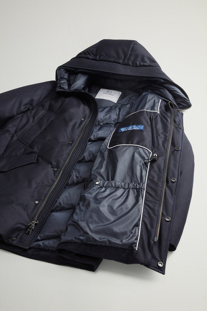 Parka in Italian Wool and Silk Blend Crafted with a Loro Piana Fabric (Melton Blue) - Detail View 8