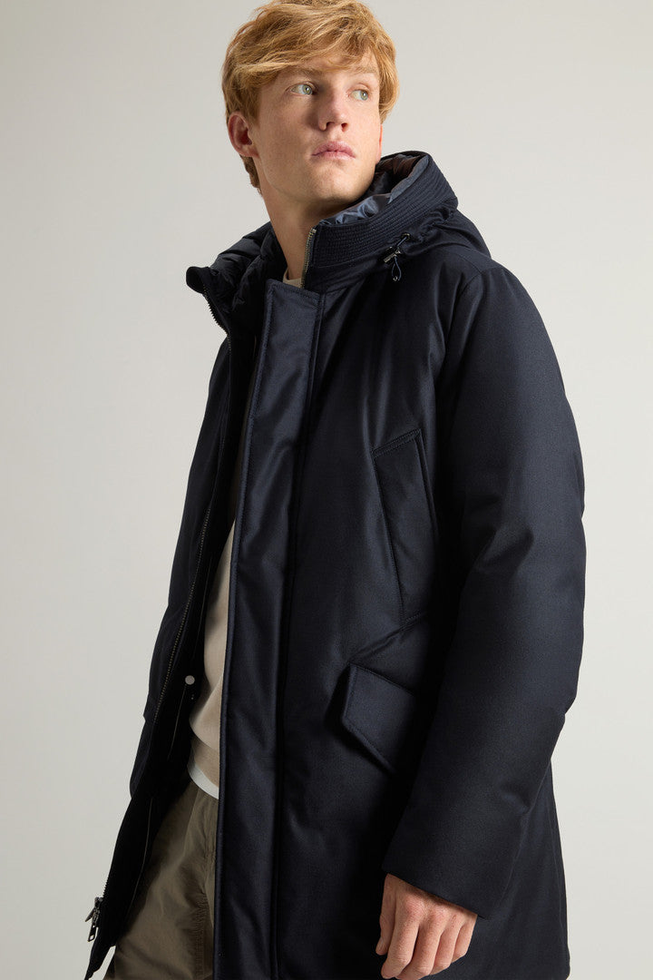 Parka in Italian Wool and Silk Blend Crafted with a Loro Piana Fabric (Melton Blue) - Detail View 4