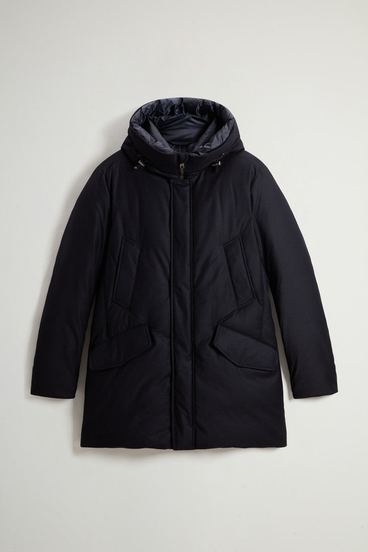 Parka in Italian Wool and Silk Blend Crafted with a Loro Piana Fabric (Melton Blue) - Main View