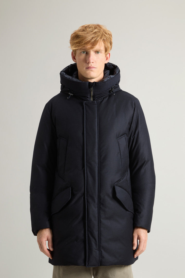 Parka in Italian Wool and Silk Blend Crafted with a Loro Piana Fabric (Melton Blue) - Detail View 1