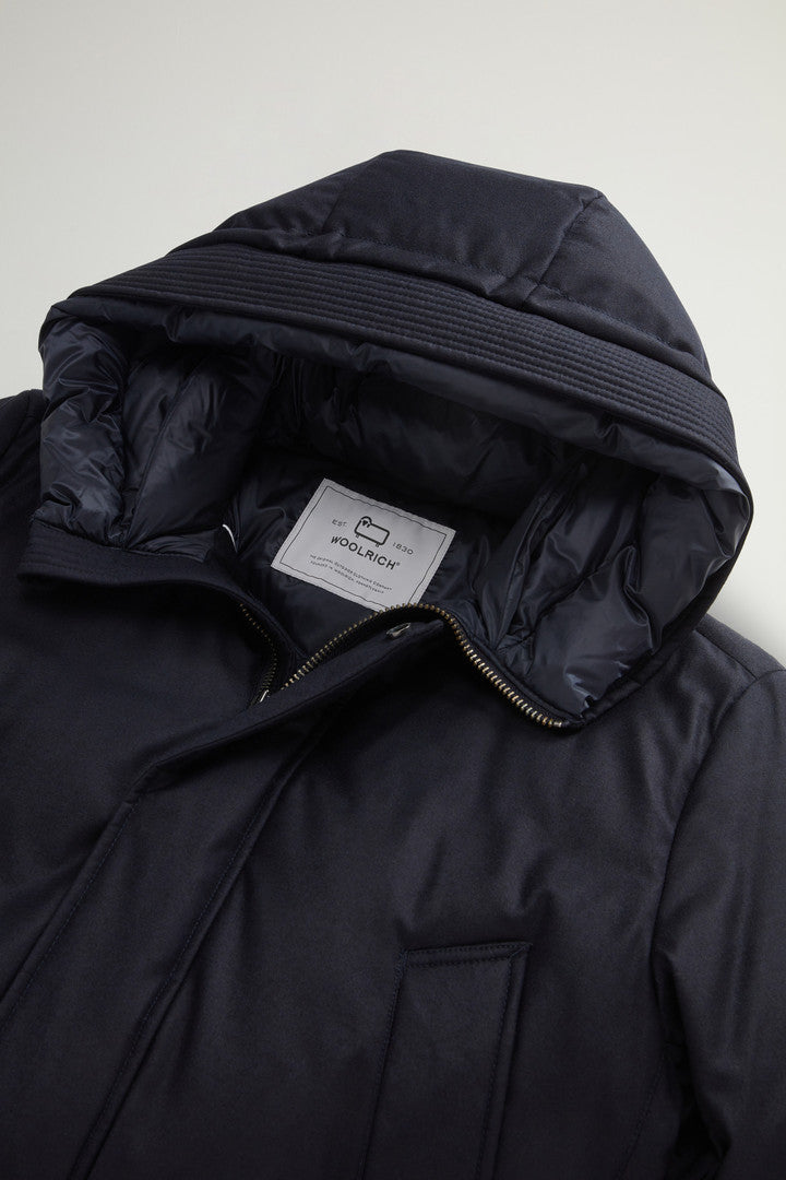 Parka in Italian Wool and Silk Blend Crafted with a Loro Piana Fabric (Melton Blue) - Detail View 5
