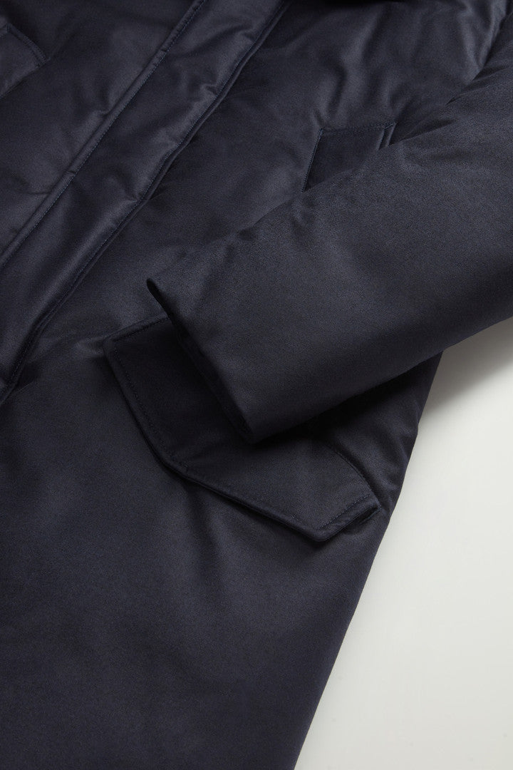 Parka in Italian Wool and Silk Blend Crafted with a Loro Piana Fabric (Melton Blue) - Detail View 6