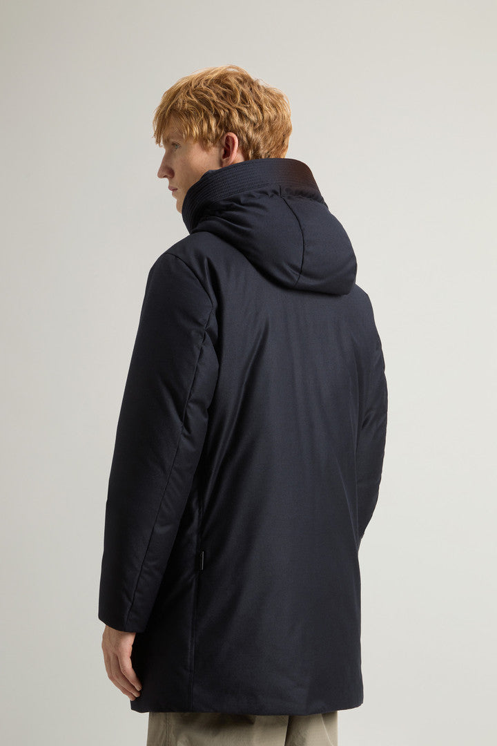 Parka in Italian Wool and Silk Blend Crafted with a Loro Piana Fabric (Melton Blue) - Detail View 3
