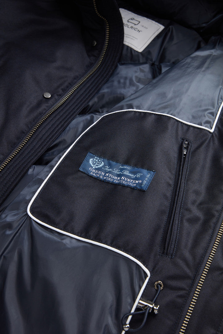 Parka in Italian Wool and Silk Blend Crafted with a Loro Piana Fabric (Melton Blue) - Detail View 7