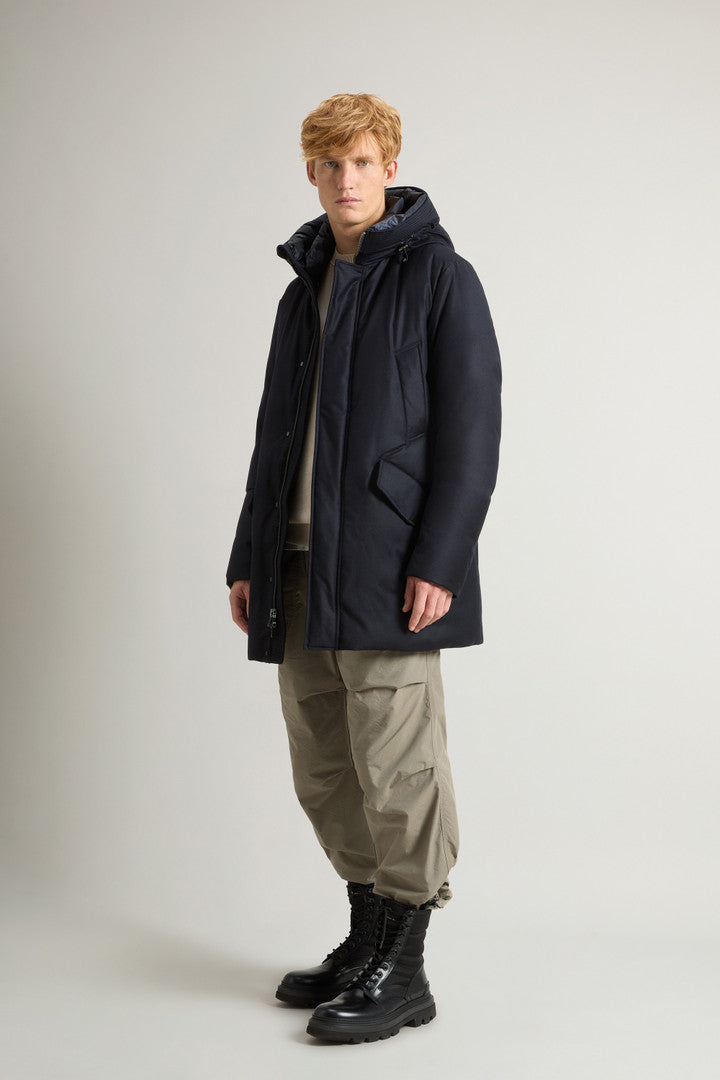 Parka in Italian Wool and Silk Blend Crafted with a Loro Piana Fabric (Melton Blue) - Detail View 2