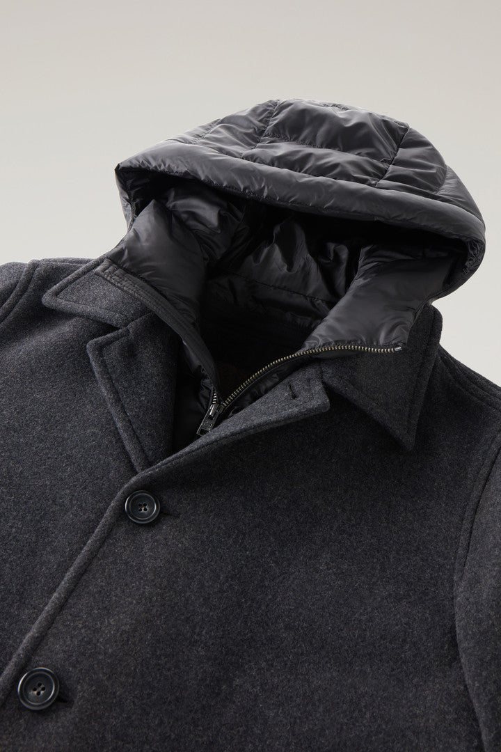 Coat in Recycled Italian Wool Blend (Charcoal Melange) - Detail View 1