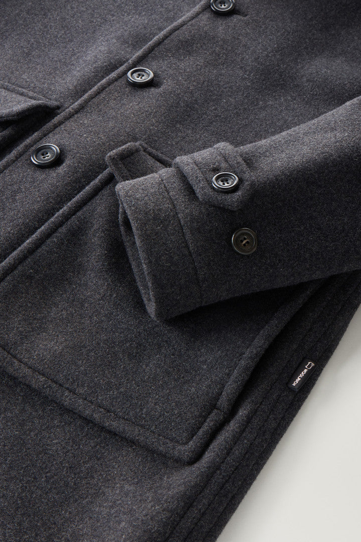 Coat in Recycled Italian Wool Blend (Charcoal Melange) - Detail View 3