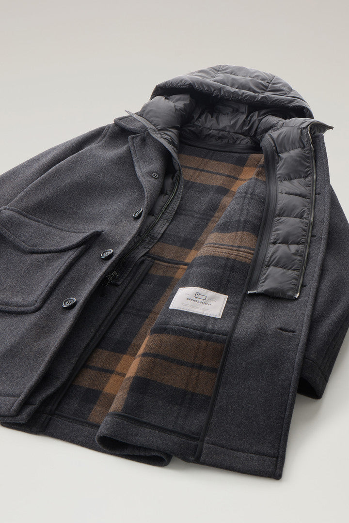 Coat in Recycled Italian Wool Blend (Charcoal Melange) - Detail View 5