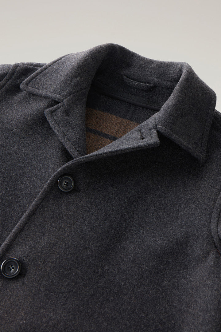 Coat in Recycled Italian Wool Blend (Charcoal Melange) - Detail View 2