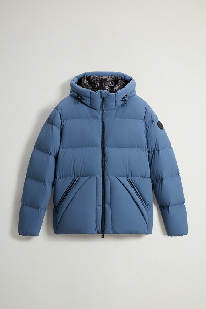 Sierra Supreme Down Jacket in Stretch Nylon (Melton Blue) - Detail View 8