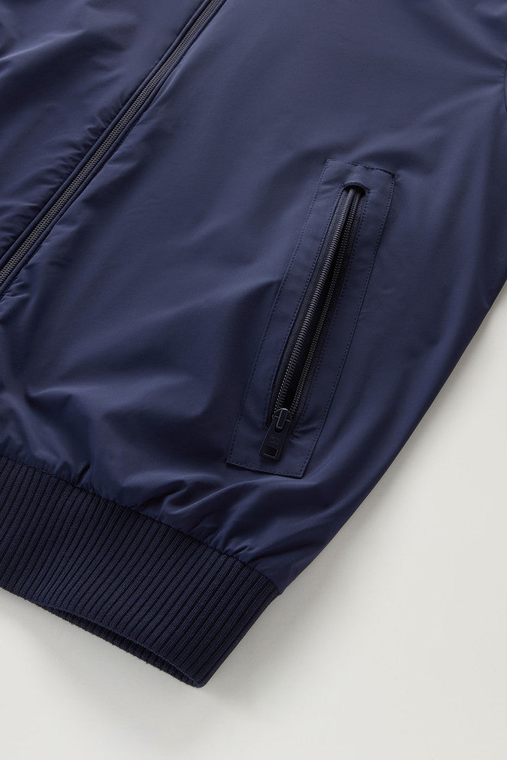 Stretch Matt Finish Nylon Bomber Jacket (Maritime Blue) - Detail View 3
