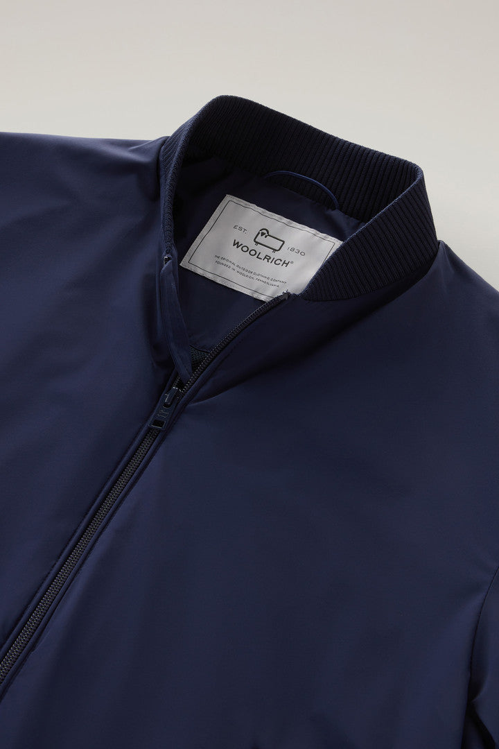 Stretch Matt Finish Nylon Bomber Jacket (Maritime Blue) - Detail View 1