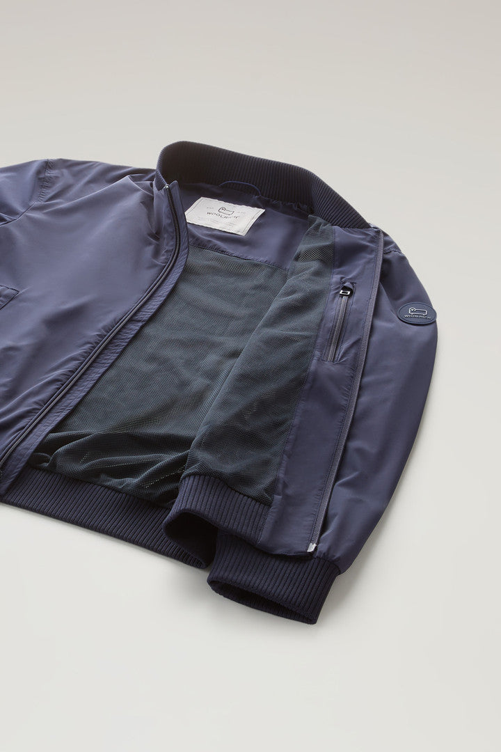 Stretch Matt Finish Nylon Bomber Jacket (Lake Olive) - Detail View 5