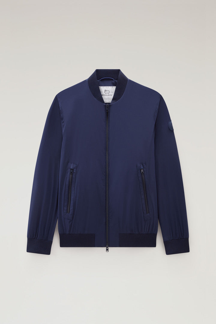 Stretch Matt Finish Nylon Bomber Jacket (Maritime Blue) - Main View