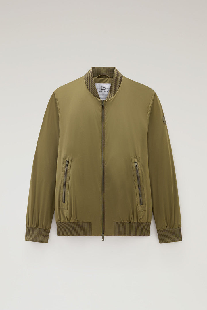 Stretch Matt Finish Nylon Bomber Jacket (Lake Olive) - Main View