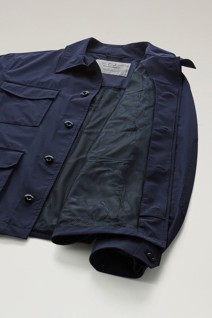 Field Jacket in Matt Finish Stretch Nylon (Maritime Blue) - Detail View 5