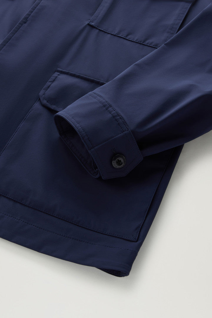 Field Jacket in Matt Finish Stretch Nylon (Maritime Blue) - Detail View 3